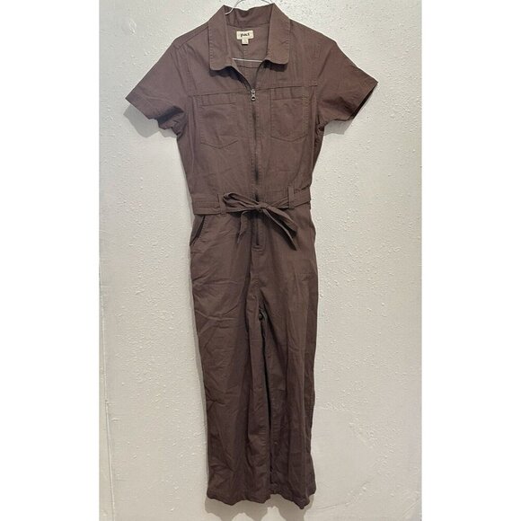 Pact Womens M Light Brown Zip Front Utility Jumpsuit Organic Cotton - Picture 1 of 10
